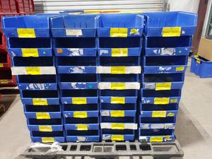 lot 418 image: Stack of 32 Quantum Storage Systems Ultra 235 QUS235 Blue Stack & Hang Bins.  Each Bin Measures 10 78 x 11 x 5