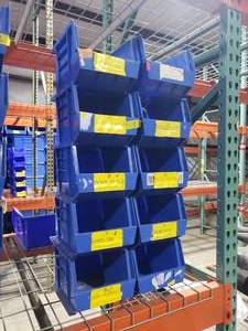 lot 423 image: Stack of 10 Quantum Storage Systems QUS239 Blue Stack & Hang Bins.  Each Bin Measures 10 34 x 8 14 x 7