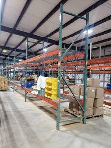 lot 471 image: 3 Sections of Industrial Pallet Racking.  Each Section is 126 x 42 & Includes Heavy Duty Wire Racking.  All 4 vertical beams are 12 tall.