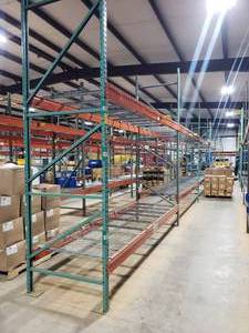 lot 473 image: 3 Sections of Industrial Pallet Racking.  Each Section is 126 x 42 & Includes Heavy Duty Wire Racking.  All 4 vertical beams are 12 tall.