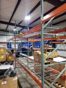 lot 474 image: 3 Sections of Industrial Pallet Racking.  Each Section is 126 x 42 & Includes Heavy Duty Wire Racking.  All 4 vertical beams are 12 tall.