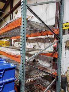 lot 480 image: Single Section of Industrial Pallet Racking.  Section Measures 126 x 42 & Includes 4 Racks w Wire Racking.  Both vertical beams are 12 tall.
