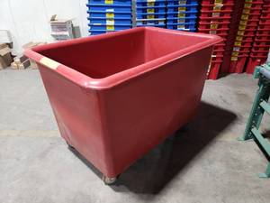 lot 482 image: Uline Red 20 Bushel (25 Cu Ft) Poly BoxBasket Truck