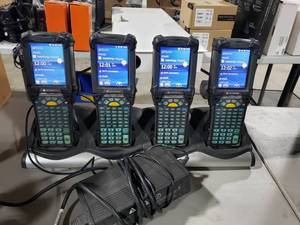 lot 488 image: Lot of 4 Motorola MC9190 Wireless Handheld Terminals w Lots of Extra Batteries & Docking Station