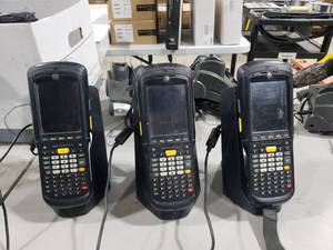lot 495 image: Lot of 3 Motorola MC9596 Handheld TerminalBarcode Scanners w Docking Stations