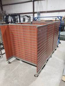 lot 672 image: Lot of 3 Rolling Slat Wall Retail Displays