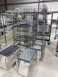lot 673 image: LARGE Lot of Retail Displays.  Includes Shoe Bench, Wire Racks, Sign Displays & More.