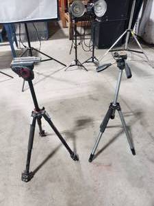 lot 693 image: Lot of 2 camera Tripods.  Monfrotto & More