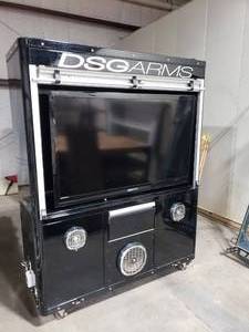 lot 661 image: WOW Rolling Media Race Cabinet (NASCAR Pitcrew Style) w TV, PS3, Locking Roll Door & MORE  Measures 60 x 72 x 24