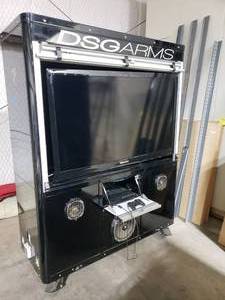 lot 662 image: WOW Rolling Media Race Cabinet (NASCAR Pitcrew Style) w TV, PS3, Locking Roll Door & MORE  Measures 60 x 72 x 24