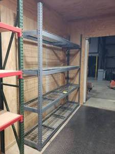 lot 775 image: Metal Storage Rack w 4 Wire Shelves.  Measures 96 X 96 X 18