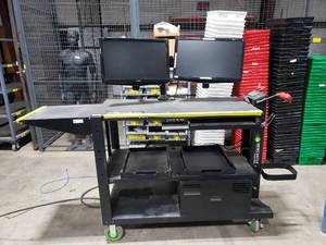 lot 77 image: Newcastle Systems Heavy Duty Mobile Computer Cart w Power & Dual Monitors