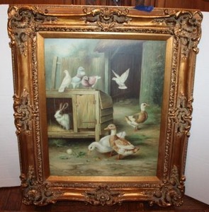 lot 75 image: Artwork animal print with gold frame signed E. Bennett - 28x24