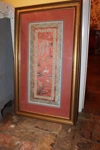 lot 76 image: Artwork Asian silk panel framed approx. 35x20
