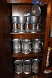 lot 100 image: Pewter goblets and mugs - 6 of each