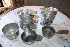 lot 102 image: Pewter soup bowls, baby bowl and cup and more