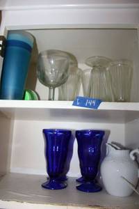 lot 144 image: Blue and clear ice cream sundae glasses and more