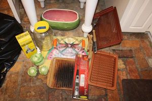 lot 152 image: Summer lot copper cooking trays, grilling utensils, large fruitveggie cutter, watermelon bowl and more