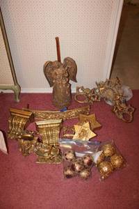 lot 326 image: Home dcor gold accents plus angel playing mandolin figurine candle holder