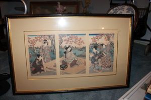 lot 434 image: Japanese print Autumn picnic scene Japanese woodblock