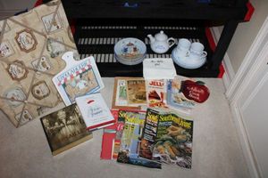 lot 297 image: French lot Books, Caf Paris dishes, Bon Appetit plates