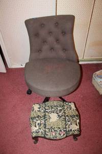 lot 330 image: Rolling chair and embroidered foot stool as shown