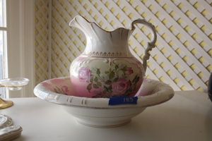 lot 183 image: Vintage Pitcher and Wash Basin. Stamped Etruria-Mellor & Co.