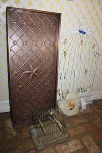 lot 174 image: Home dcor Copper tray, HendryX birdcage, wall art birdcage, and more