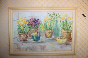 lot 173 image: Wall art Floral canvas painting - 42x30. Signed Dottie Ordelheide