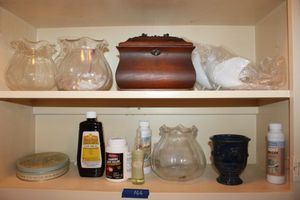 lot 166 image: Household items clear vases, wooden box and more