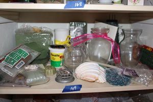 lot 169 image: Household items vases, glass beadsmarbles, flower arranging items