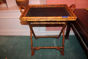 lot 207 image: Bamboo and wicker folding tray table