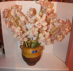lot 208 image: Glazed flower pot and artificial orchid flowers