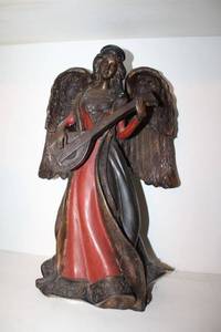 lot 258 image: Bronze Angel playing mandolin - VERY HEAVY, 18 tall, 11 wide