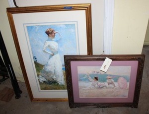 lot 534 image: Framed Wall art Richard Zolans Day at The Beach Victorian Ladies and  Sunlight by Frank Weston Benson