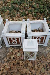 lot 588 image: Pair of planter boxes and lantern (glass needs replaced)