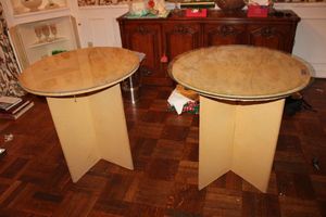 lot 322 image: X-base tables with round glass tops
