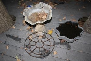 lot 656 image: Wrought iron bird bath and more