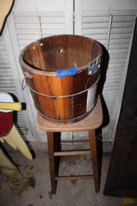 lot 549 image: Wooden ice cream making bucket and bar stool