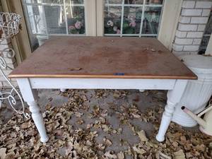lot 620 image: Wooden table with copper metal Top, please preview