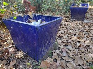 lot 684 image: Square blue glazed planters - 2 total
