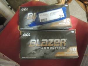 lot 23 image: BLAZER AMMUNITION - 9mm Lugar 124gr-- FMJ 2 boxes of 50 rounds   X $$