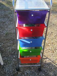 lot 14 image: Five drawer rolling cart full of arts and crafts