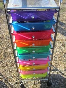 lot 76 image: 10 drawer rolling cart, full of arts and crafts- beaded necklaces and more
