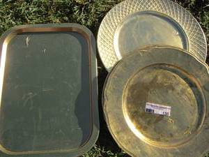 lot 135 image: 2 gold oval platters  square
