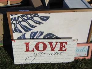 lot 136 image: wooden wall art qty 3