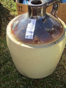 lot 7 image: Crock  JUG with handle brown top