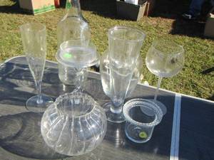 lot 200 image: vases - wine glasses- glass bottle