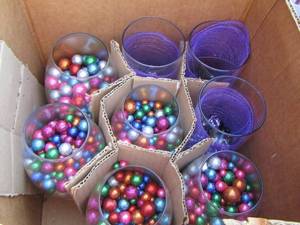 lot 280 image: various glass jars with beads  of all colors