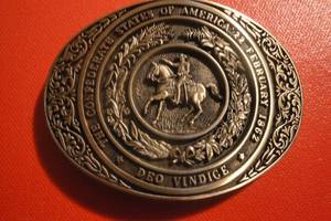 lot 31 image: The Confederate States of America 22 Deo Vindice, February 1862 Belt Buckle, 3 12 x 2 12, Solid Brass by Award Design Medals